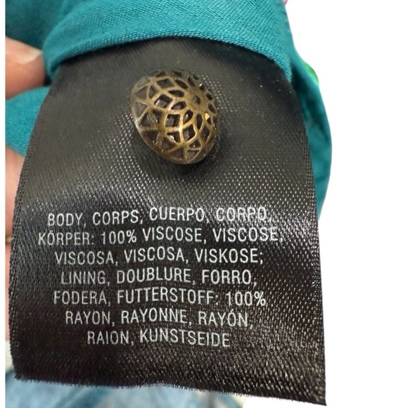 Anthropologie X Maeve Elia floral open Shoulder Petal Sleeve dress size 14 Teal - Picture 8 of 14